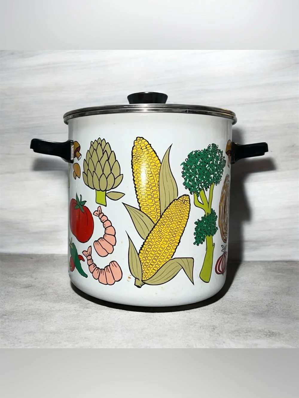 Vintage Mid-Century San Ignacio Enamelware Seafood Stock Pot with Lid